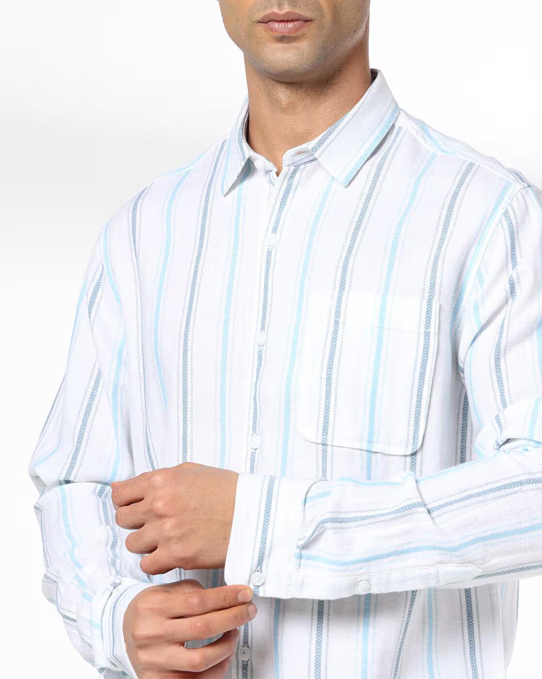 Men Striped Slim Fit Shirt with Patch Pocket