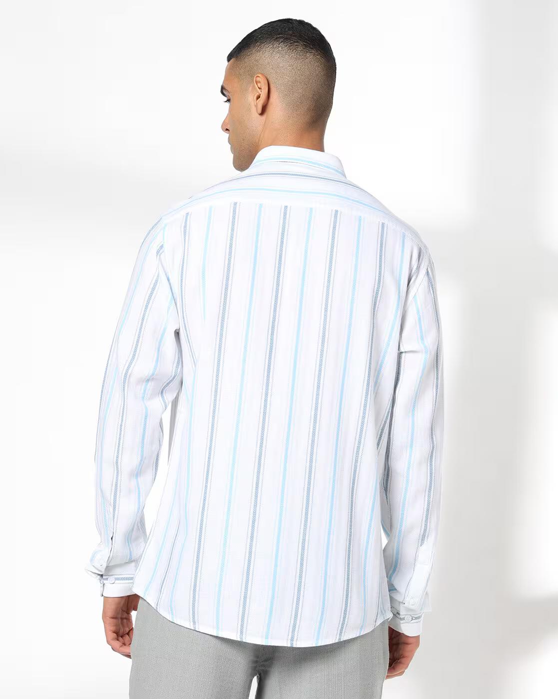 Men Striped Slim Fit Shirt with Patch Pocket