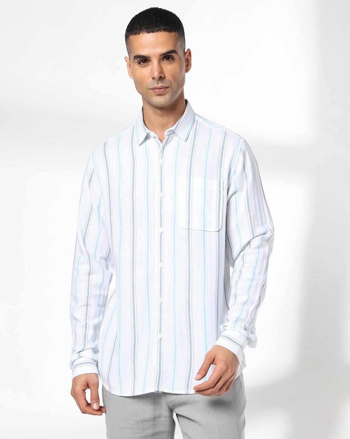 Men Striped Slim Fit Shirt with Patch Pocket