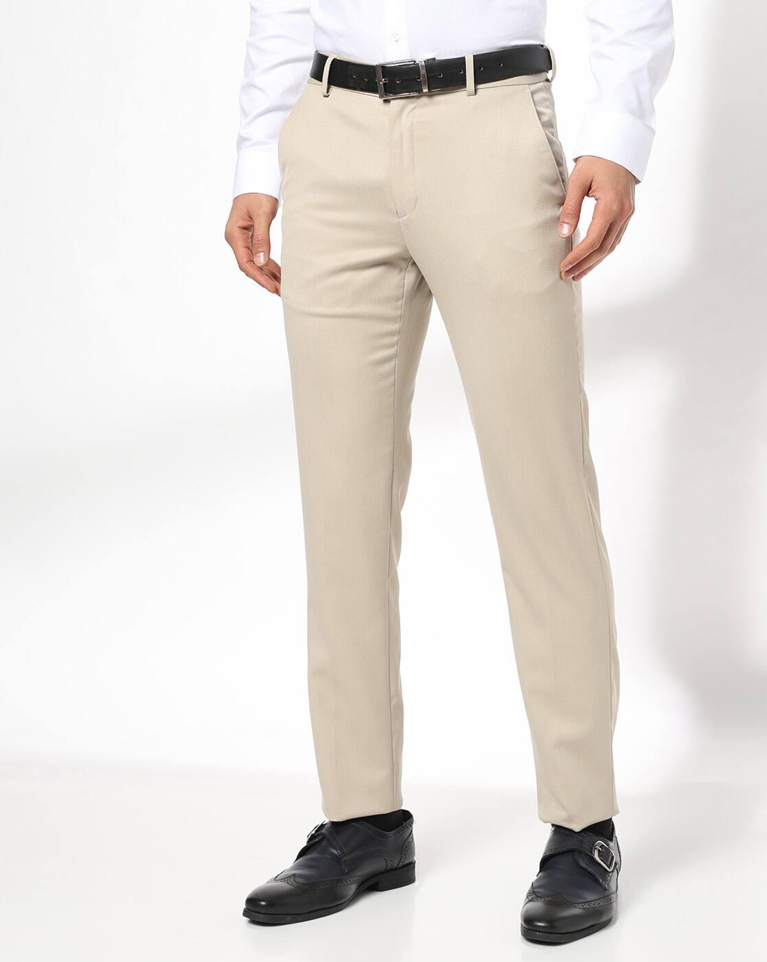 Men Slim Fit Flat-Front Trousers