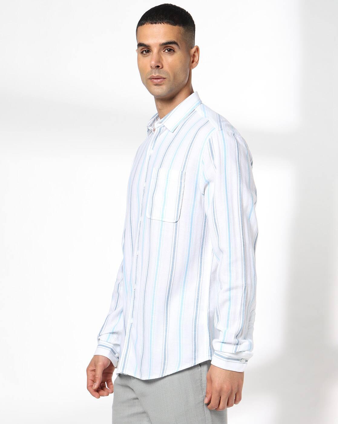 Men Striped Slim Fit Shirt with Patch Pocket