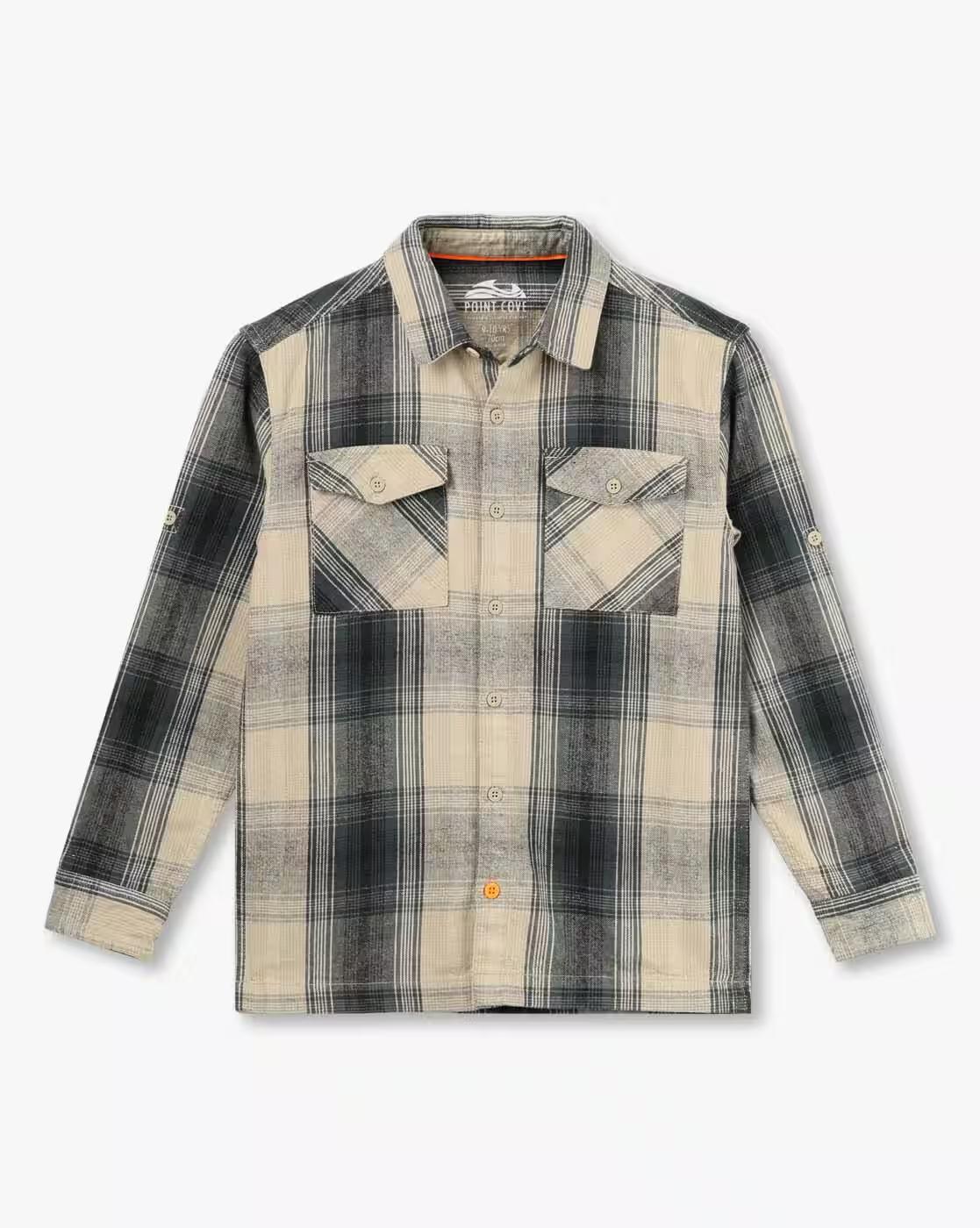 F/S HOODED SHIRT, MULTI, 11-12Y
