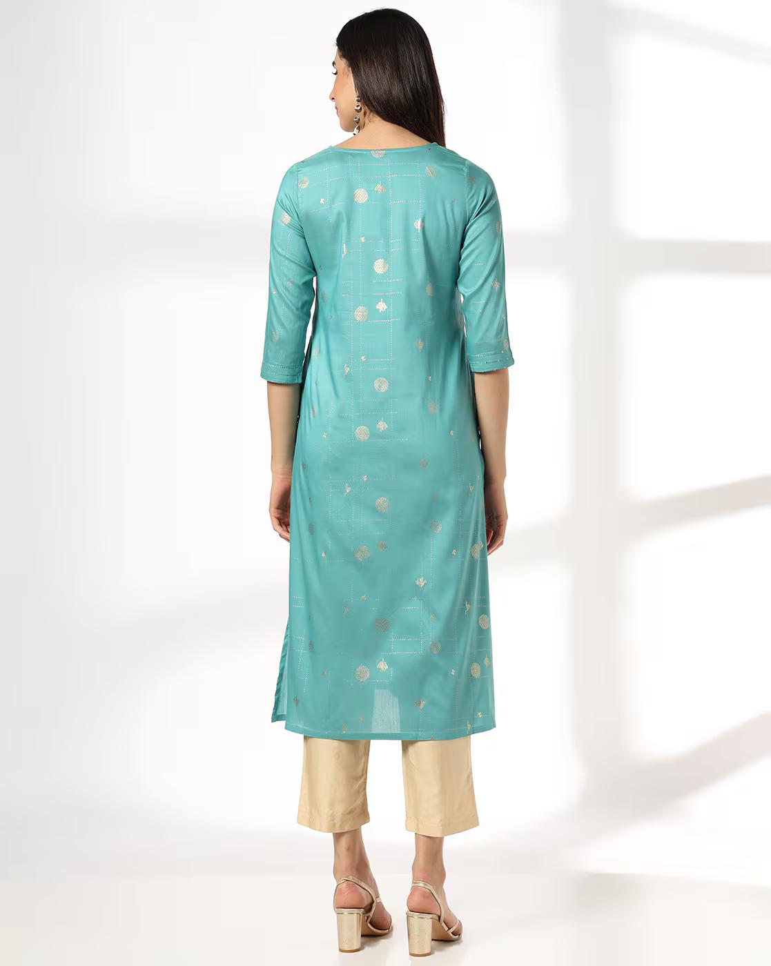 EMBROIDERED FESTIVE KURTA, BLUE, XS
