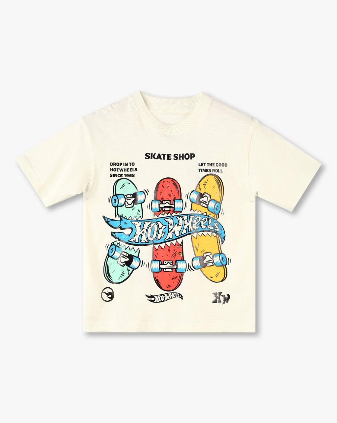 Boys Hot Wheels Print Relaxed Fit Round-Neck T-Shirt