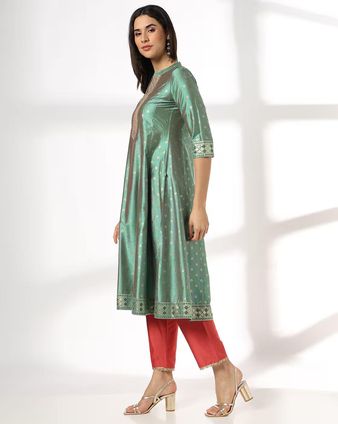 Gadwal green Set, PEACOCK GREEN, L