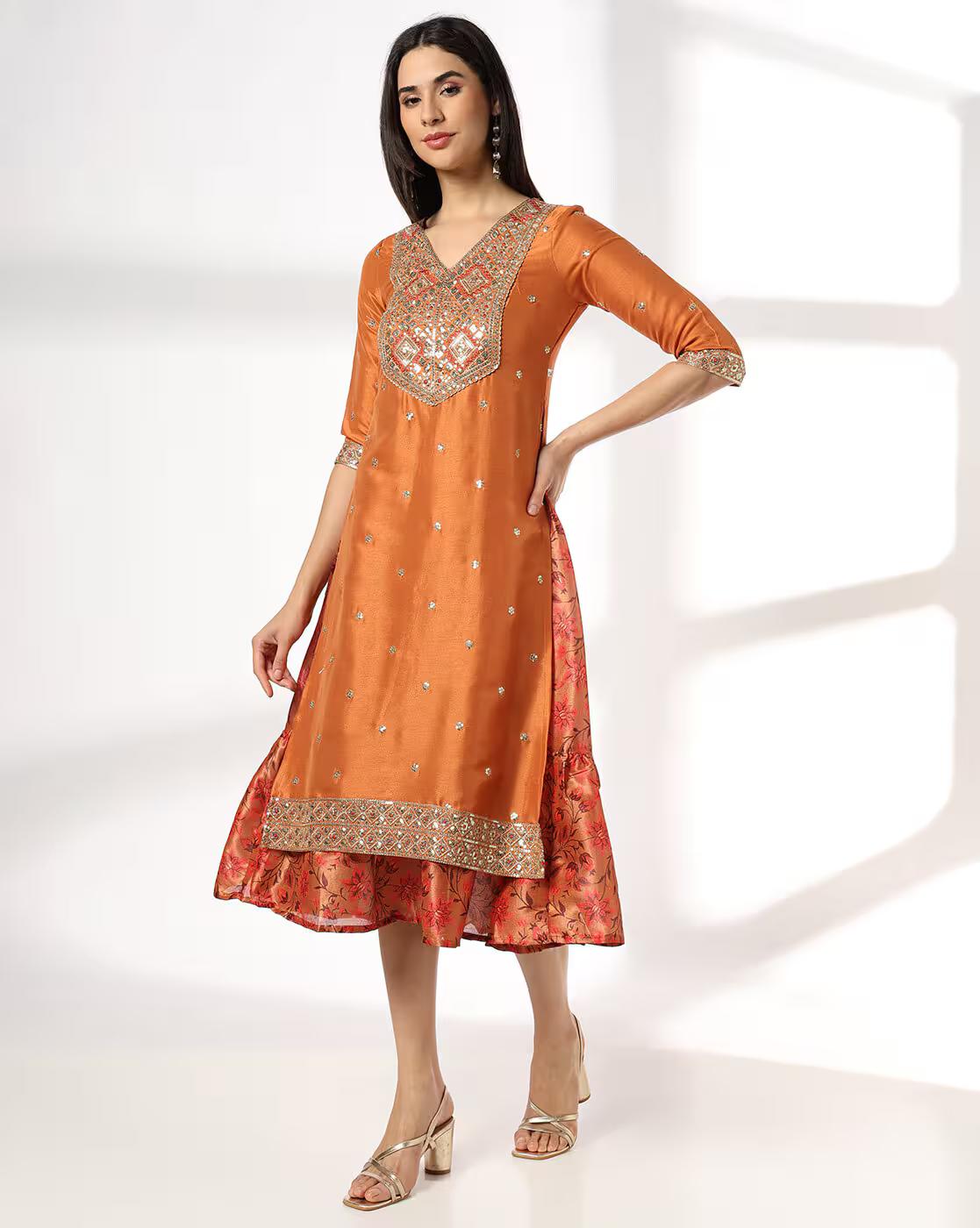 Women Floral Print A-Line Dress & Kurta Set