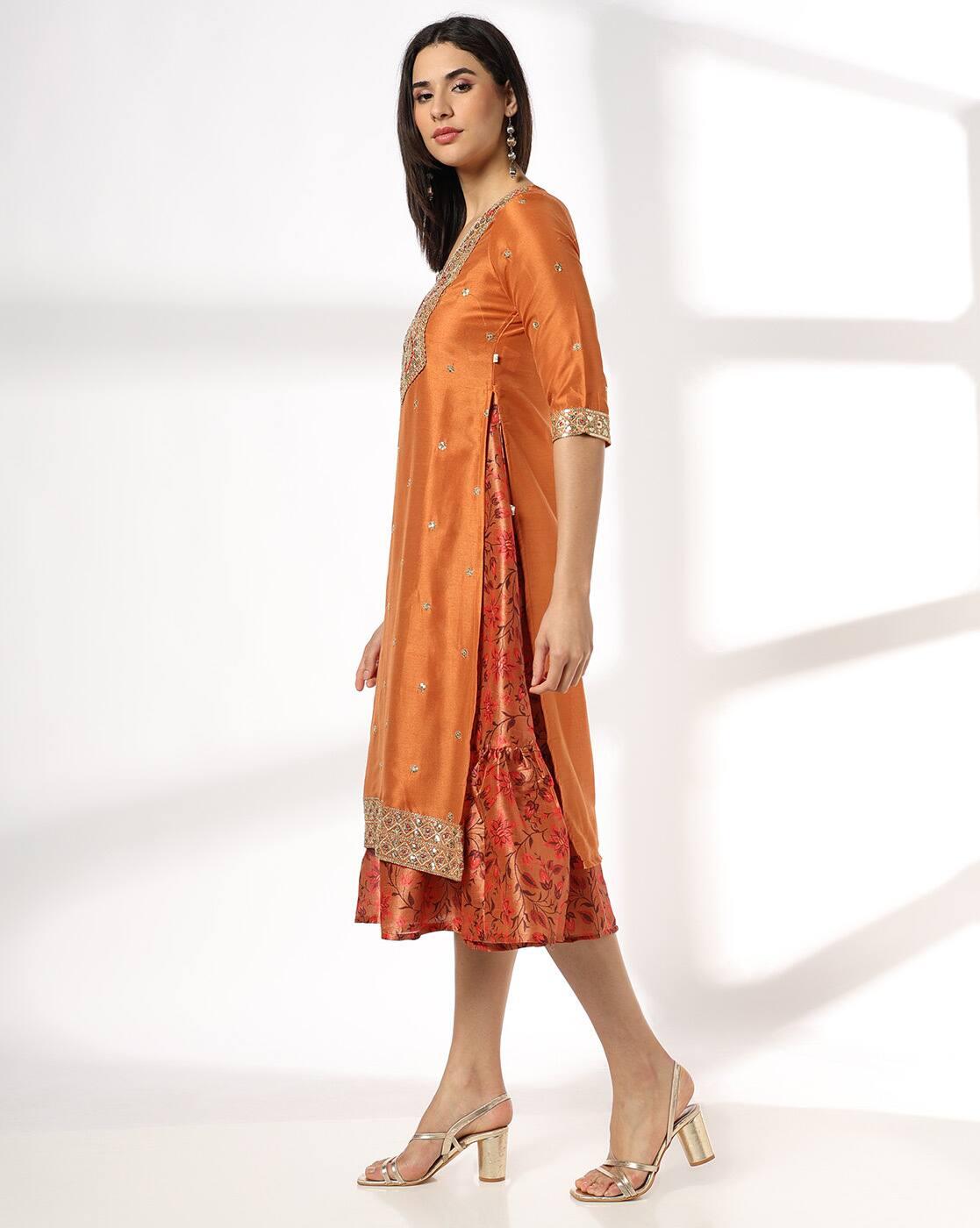 Women Floral Print A-Line Dress & Kurta Set