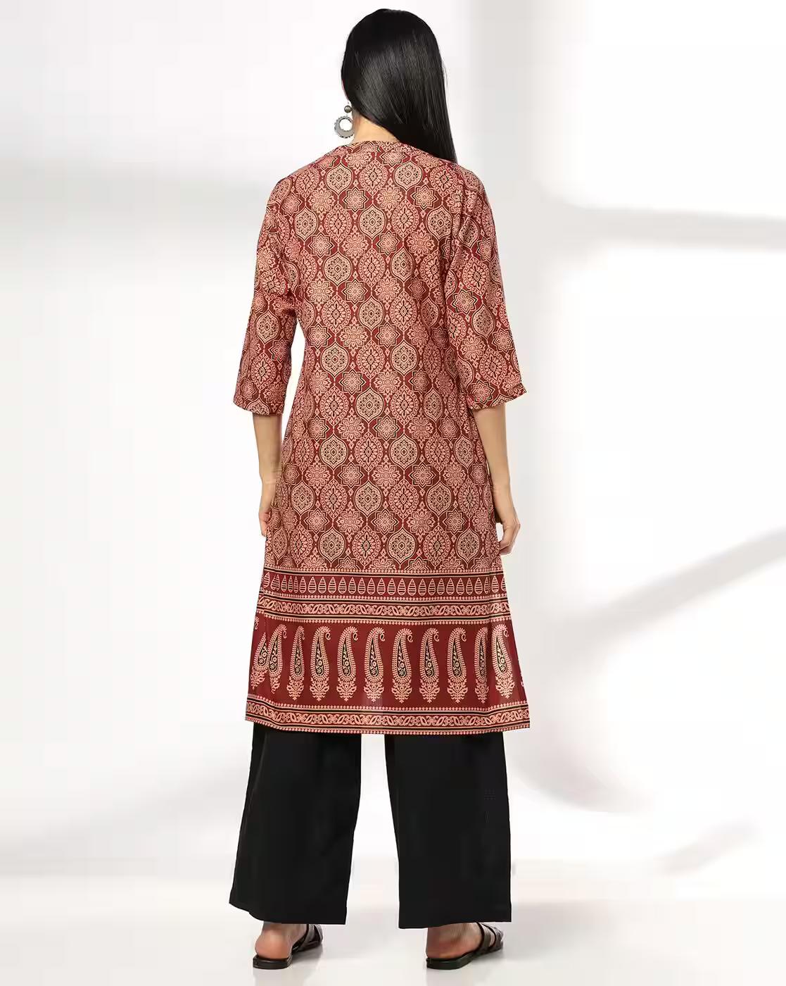 MANDERIN COLLAR HEM PRINTED KUR, RUST, L