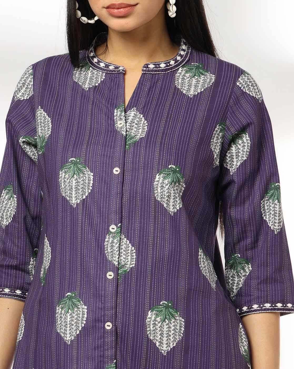 MANDERIN COLLAR BUTTONDOWN KU, PURPLE, M