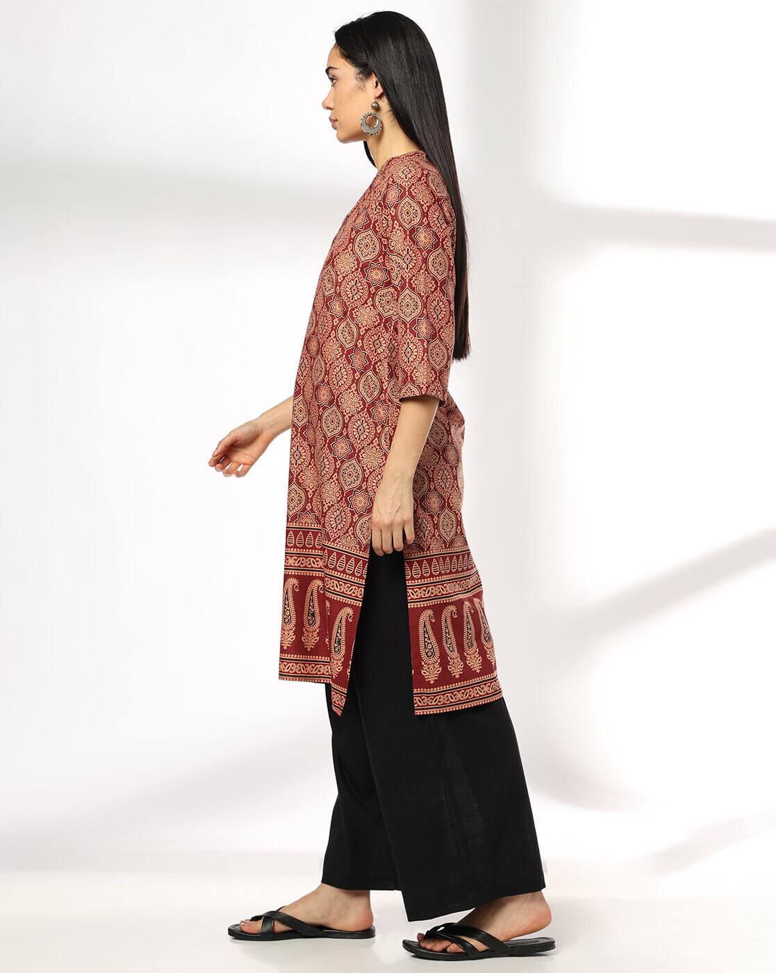 MANDERIN COLLAR HEM PRINTED KUR, RUST, L