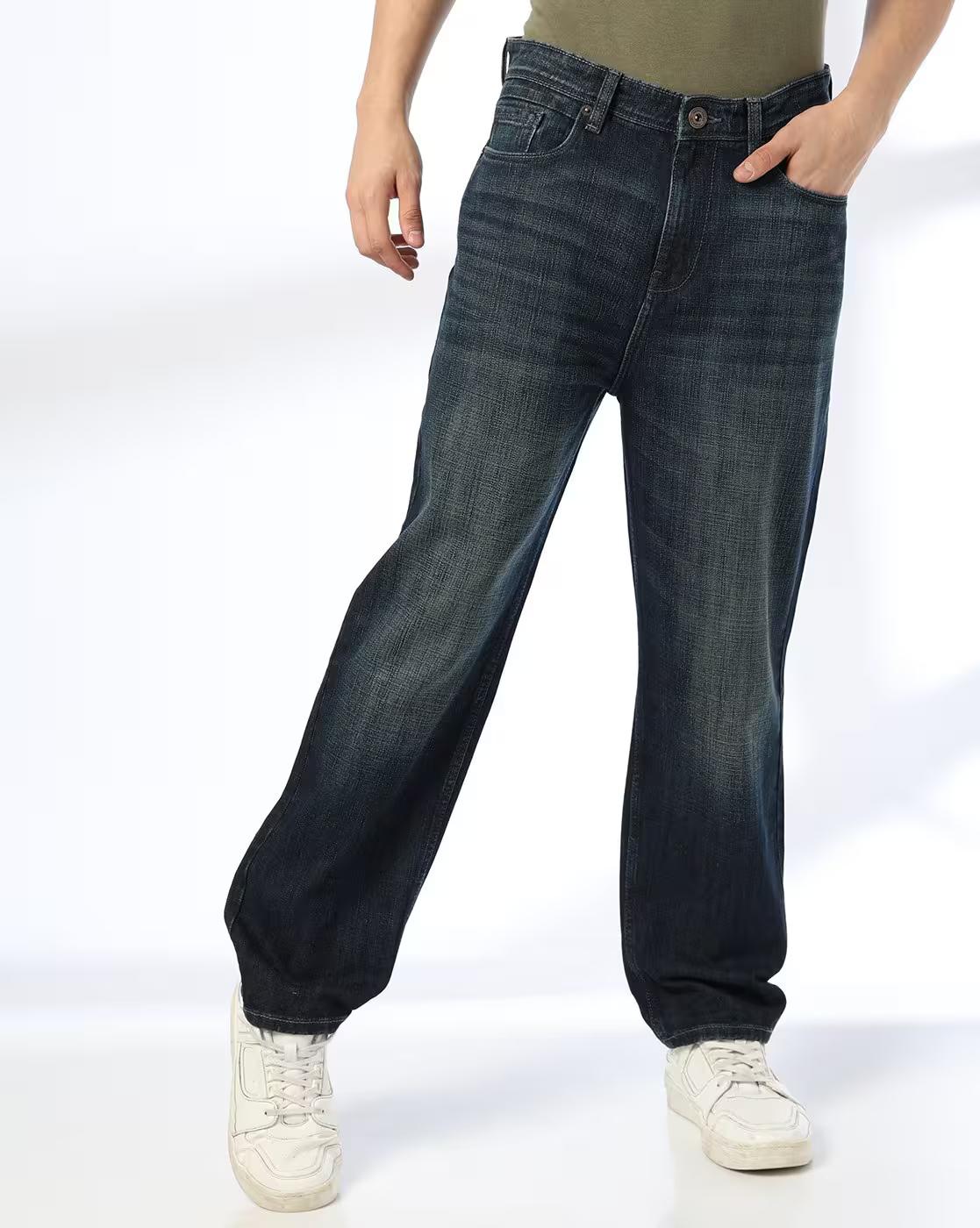 Men Lightly Washed Loose Fit Jeans