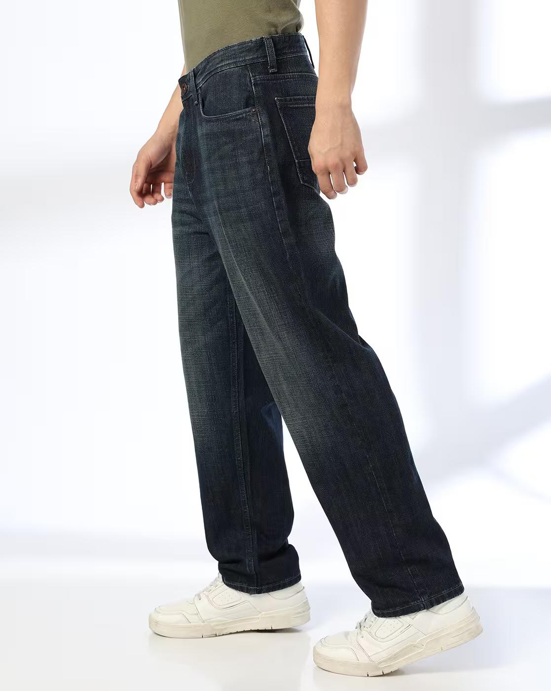 Men Lightly Washed Loose Fit Jeans