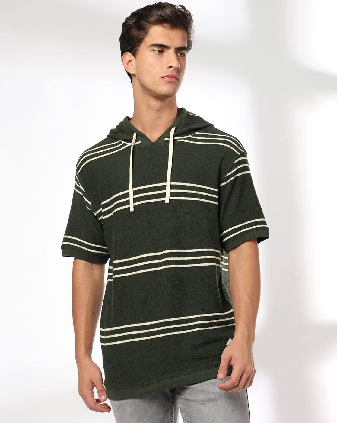 Men Striped Relaxed Fit Hooded T-Shirt