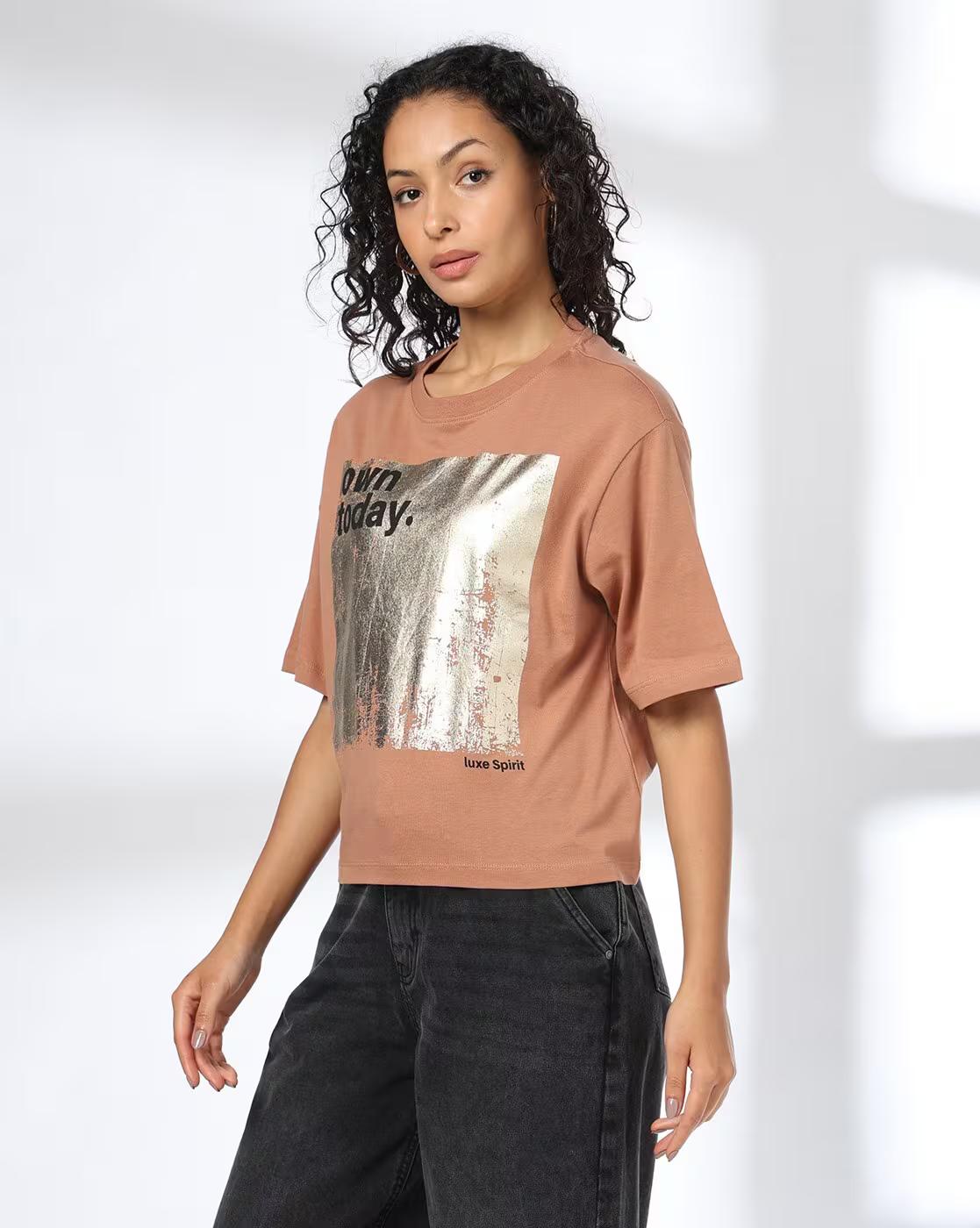 OWN TODAY DROP SHOULDER CROP, BROWN, XS