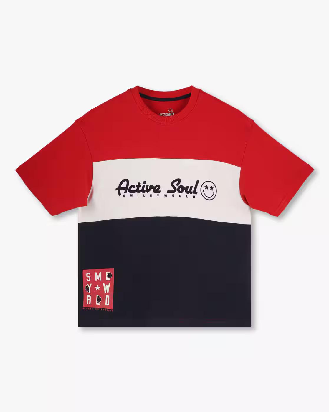 Crew Neck tee with smiley p, RED, 13-14Y