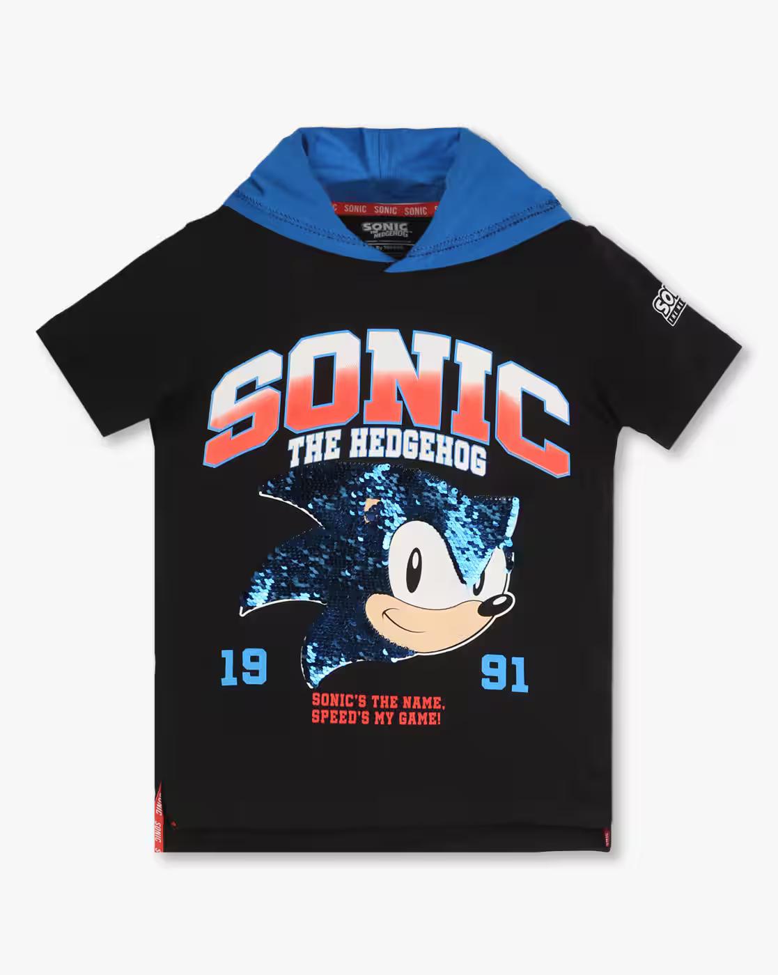 Boys Sonic Print Relaxed Fit Hooded T-Shirt