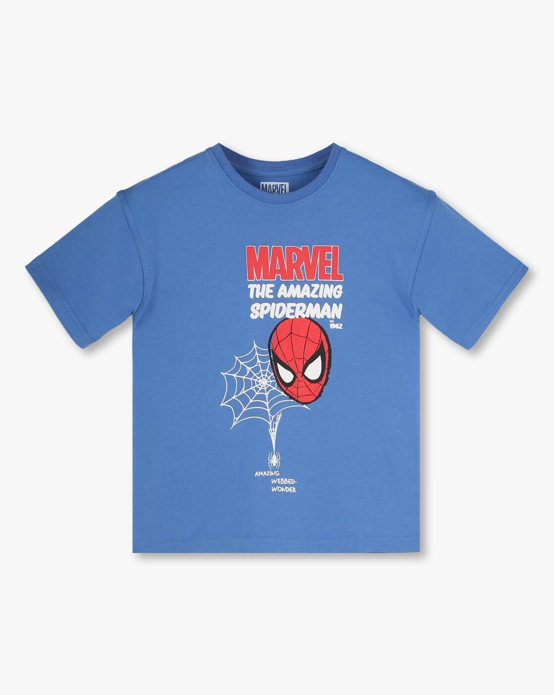 Boys Spiderman Print Relaxed Fit Round-Neck T-Shirt