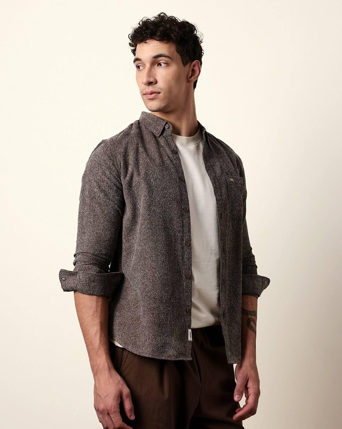 Cotton Textured Slim Fit Casual Shirt