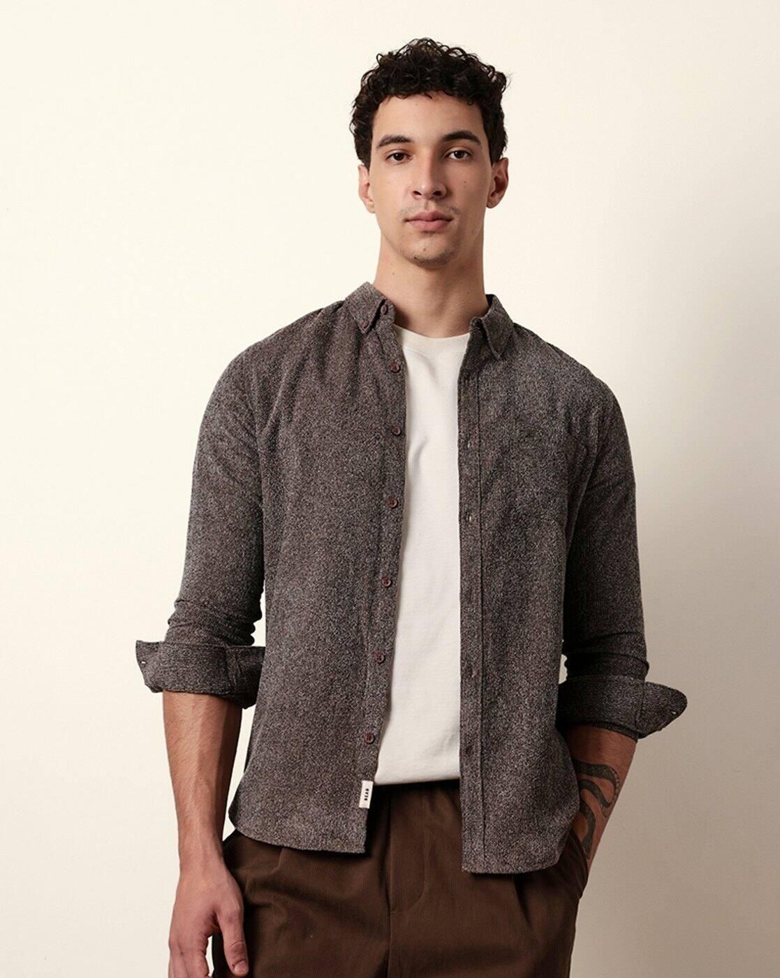 Cotton Textured Slim Fit Casual Shirt