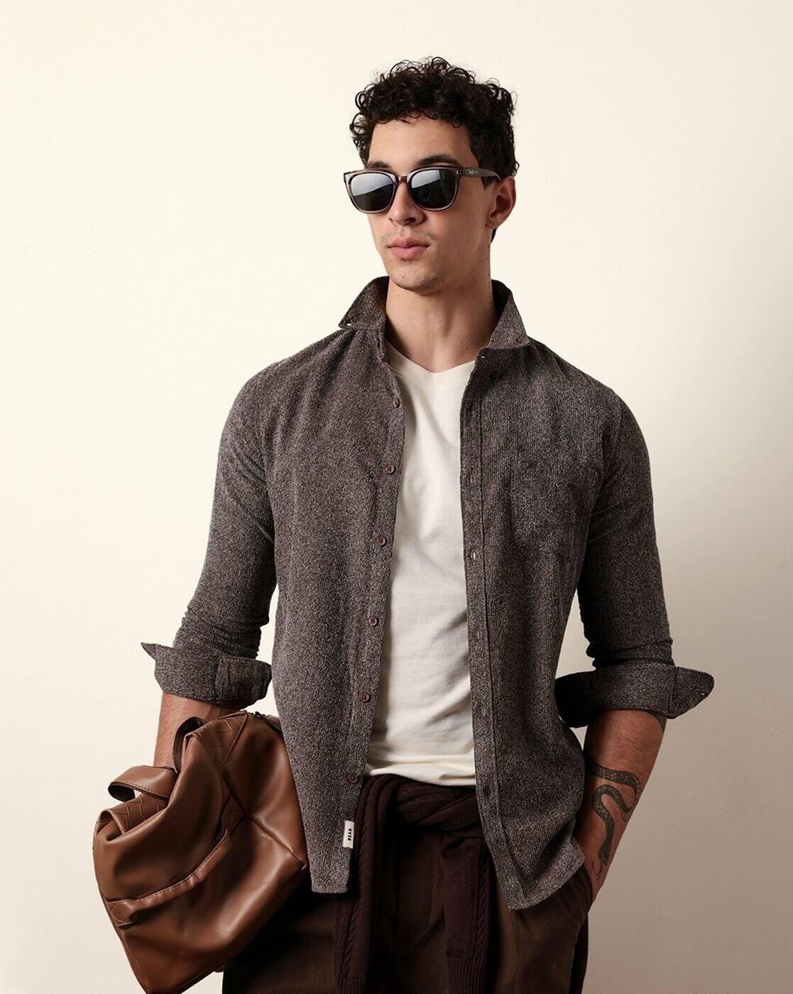 Cotton Textured Slim Fit Casual Shirt