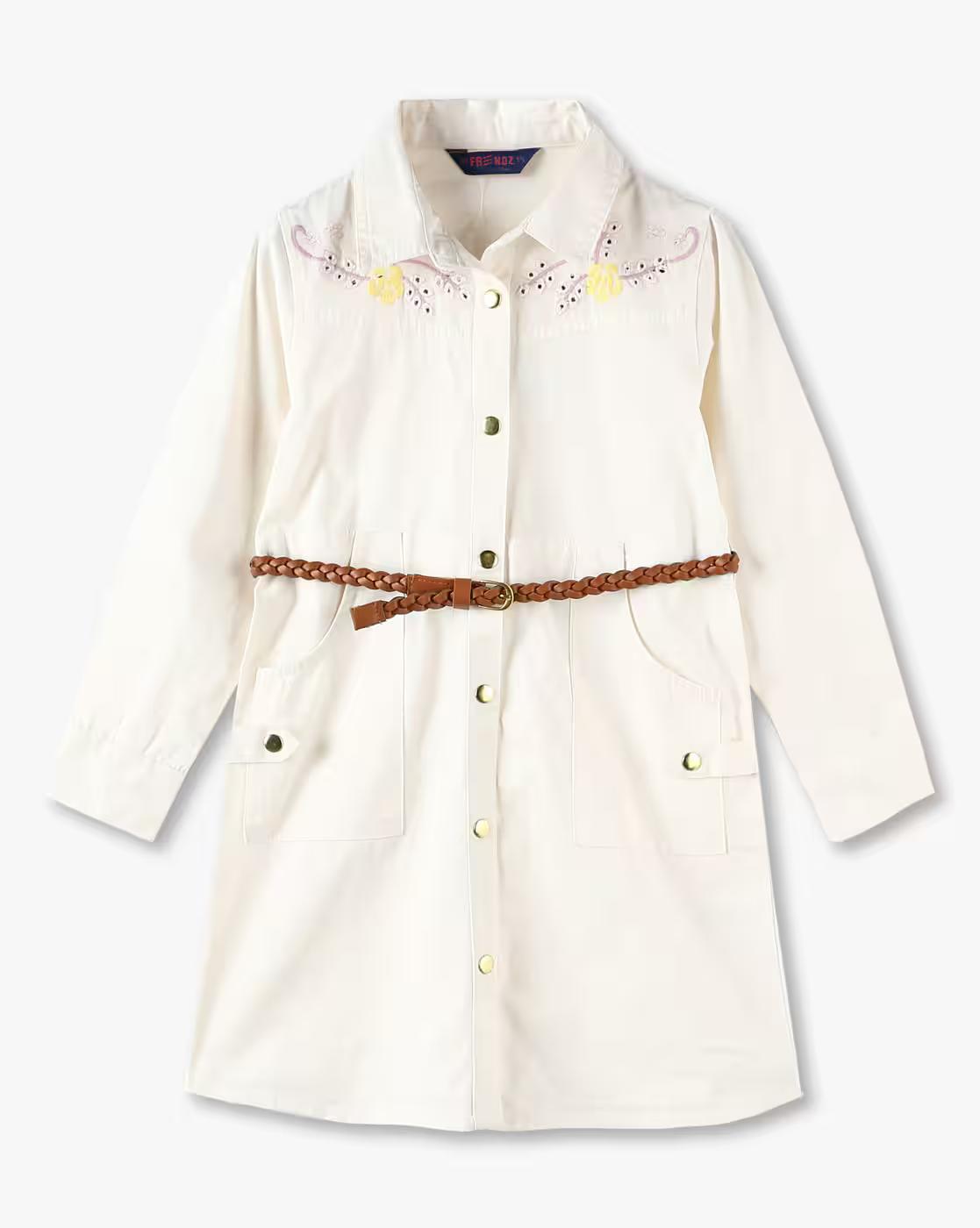 shirt dress w embro and bra, CREAM, 2-3Y