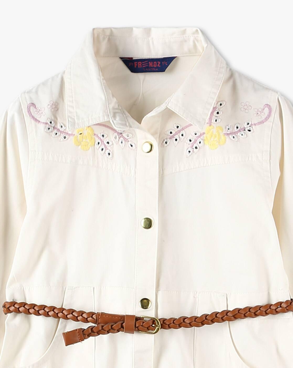 shirt dress w embro and bra, CREAM, 2-3Y