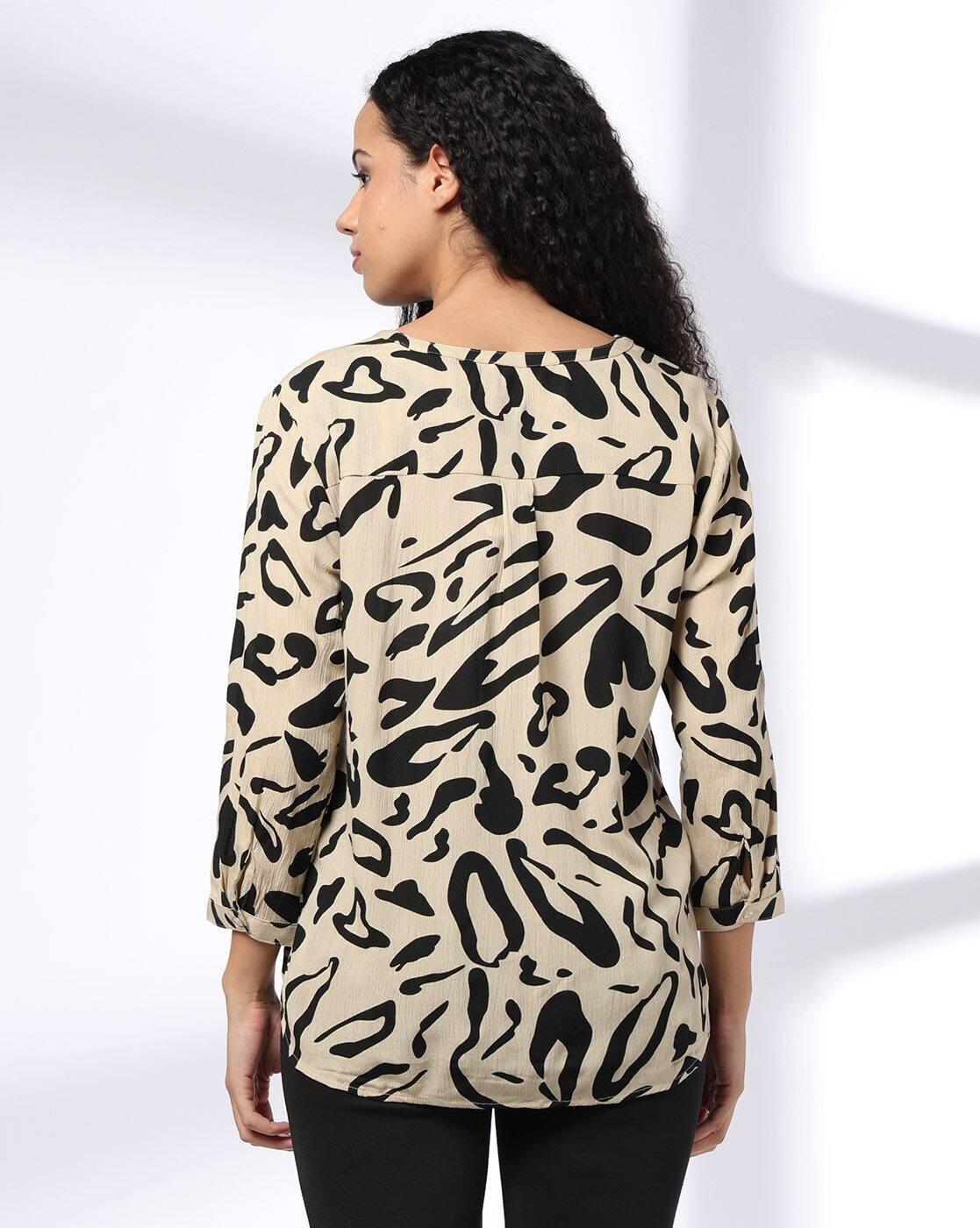 AOP TOP WITH HALF PLACKET, BEIGE, L