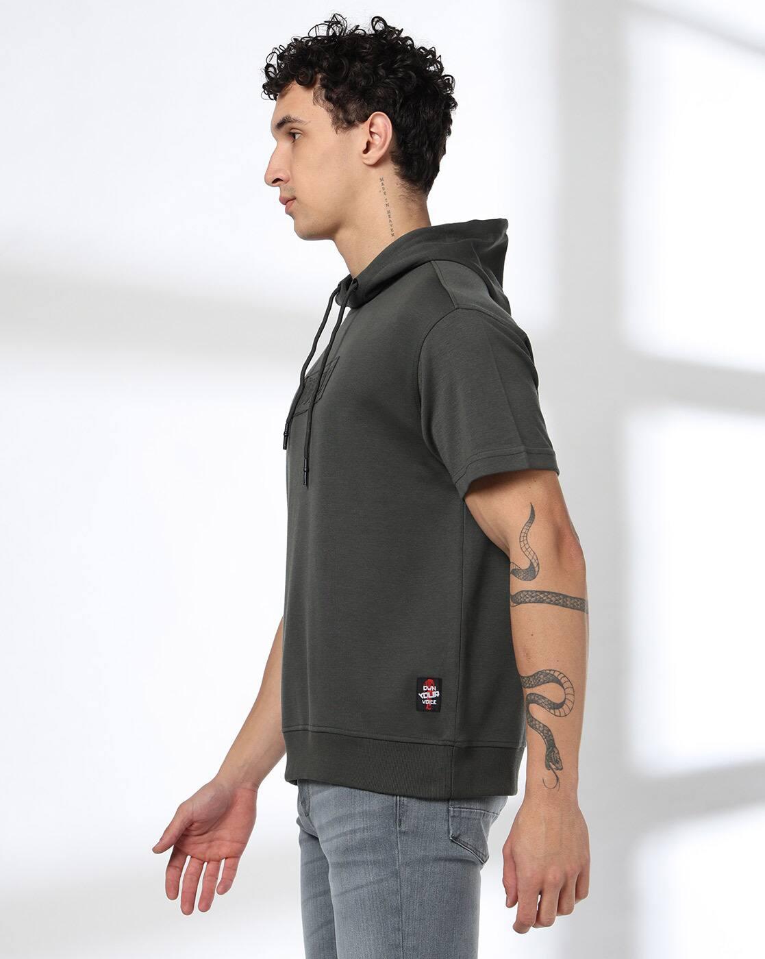 Men Embroidered Boxy Fit Hooded T-Shirt