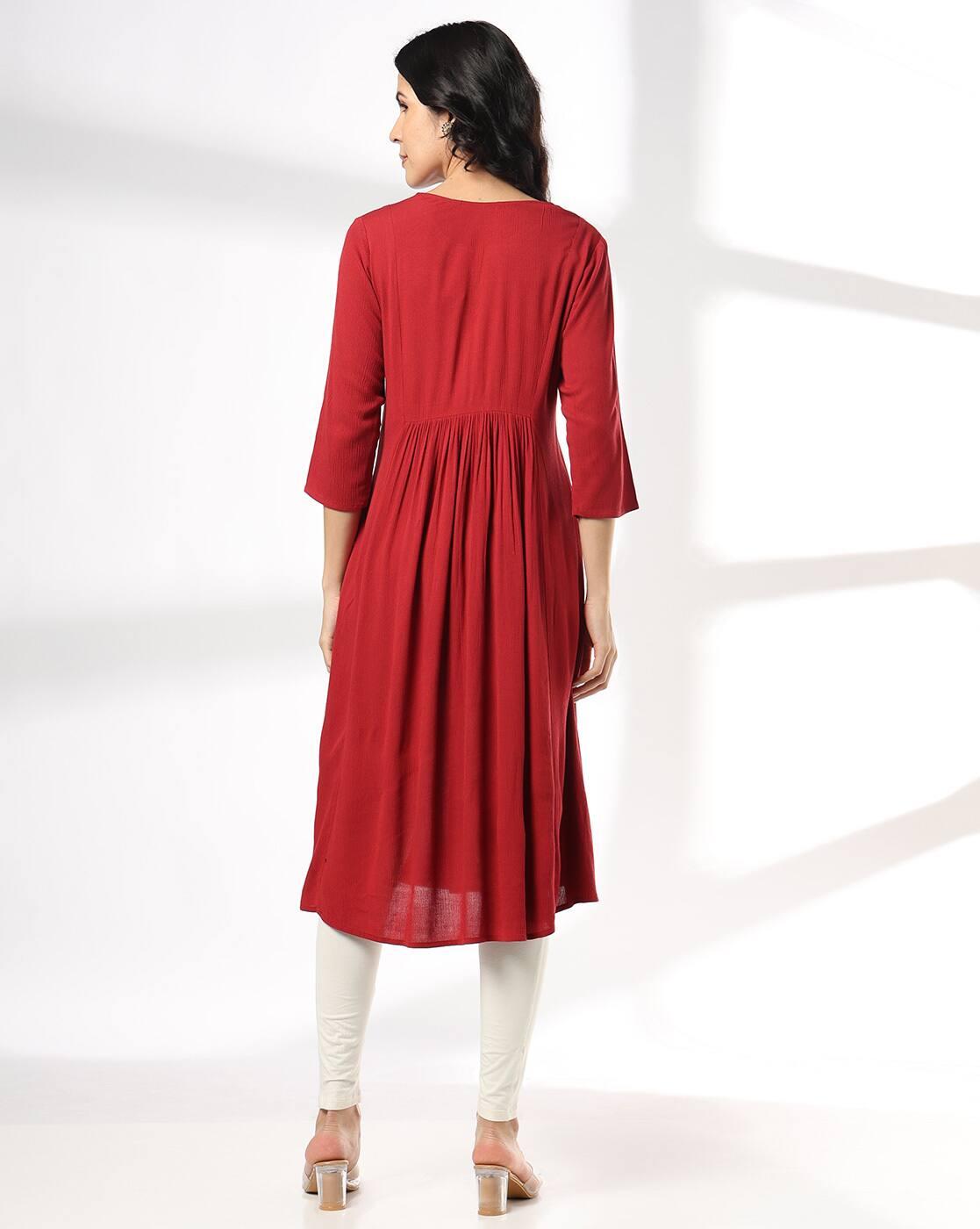 Women Flared Kurta with Embroidered Yoke