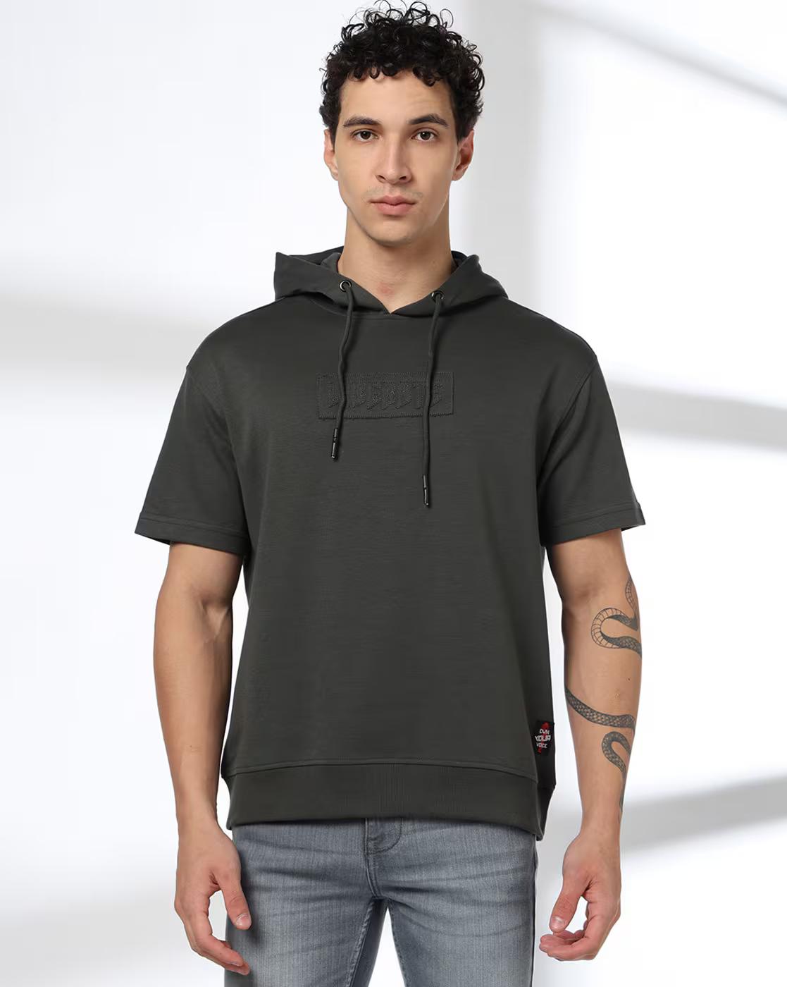 Men Embroidered Boxy Fit Hooded T-Shirt