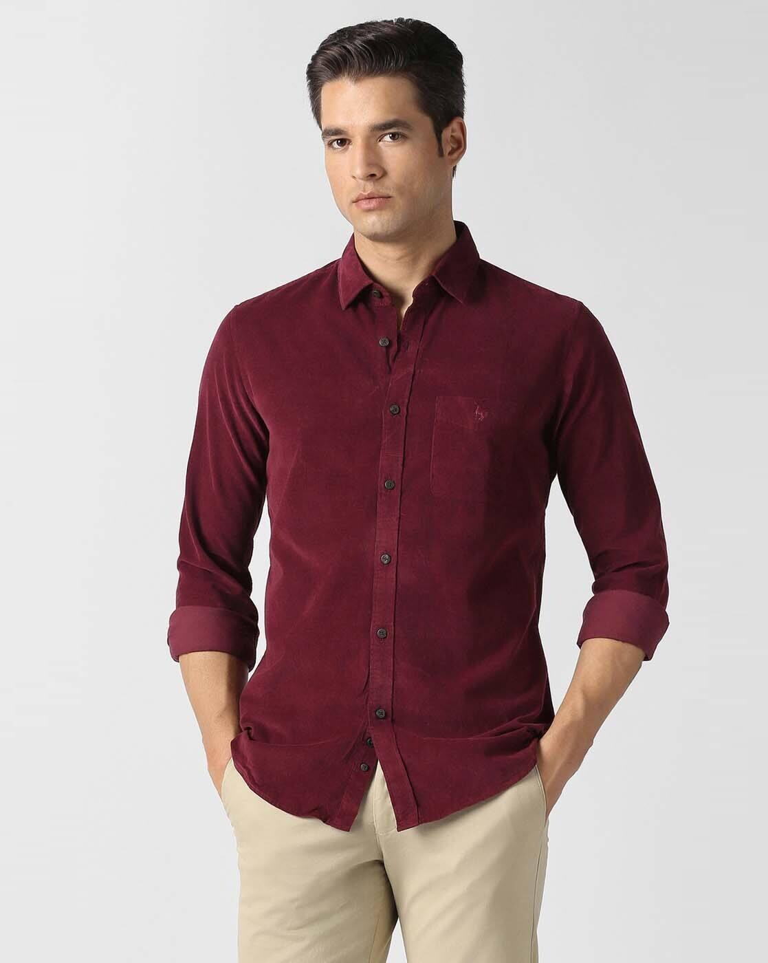 Men Slim Fit Spread-Collar Shirt