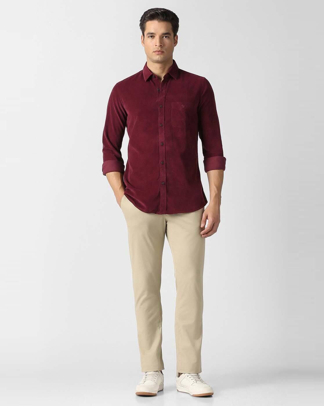 Men Slim Fit Spread-Collar Shirt