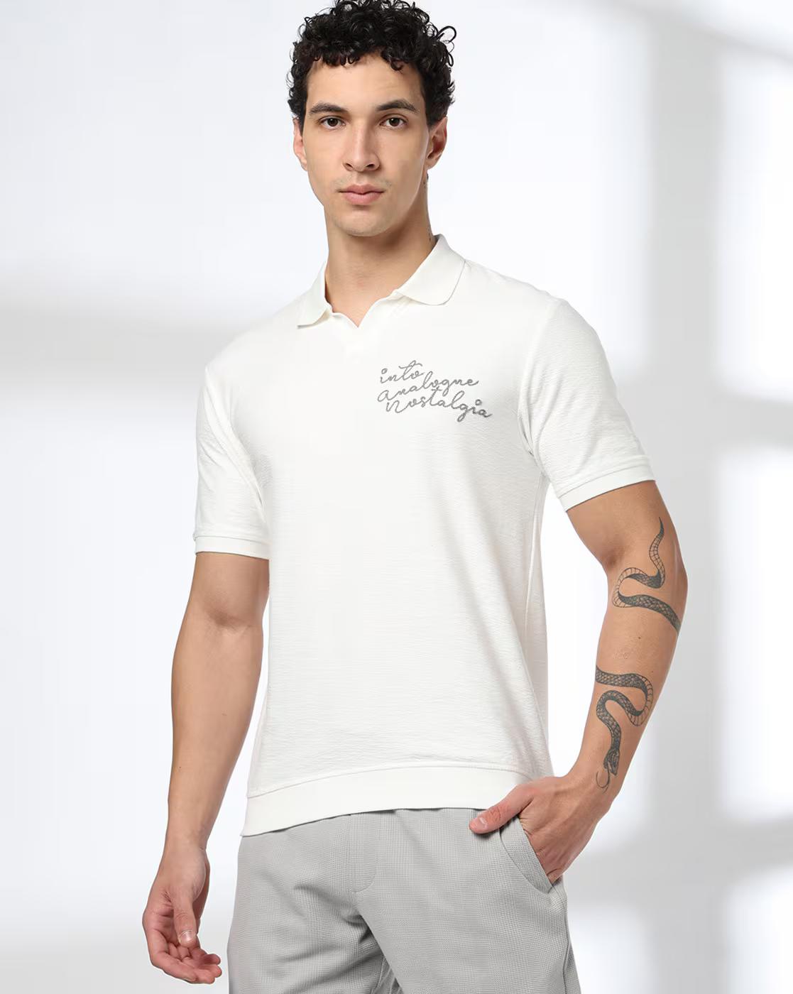 Men Chain Embroidered Regular Fit Polo T-Shirt