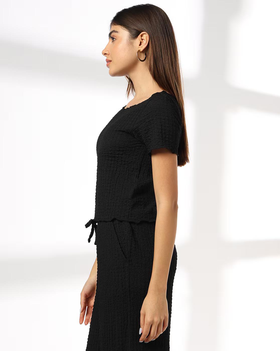 BOAT NECK BOXY FIT TSHIRT, BLACK, XL