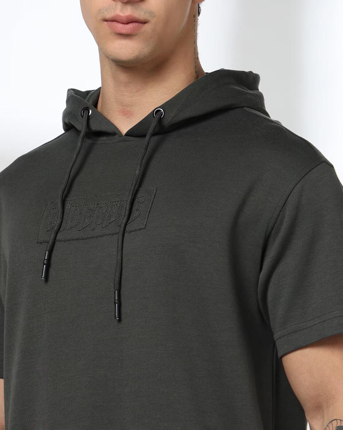 Men Embroidered Boxy Fit Hooded T-Shirt