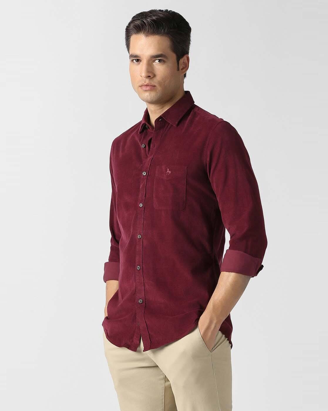 Men Slim Fit Spread-Collar Shirt