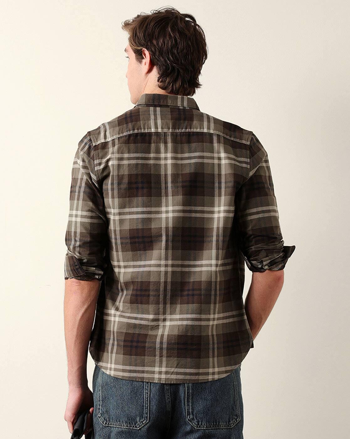 Men Cotton Woven Checked Sli, OLIVE, 3XL