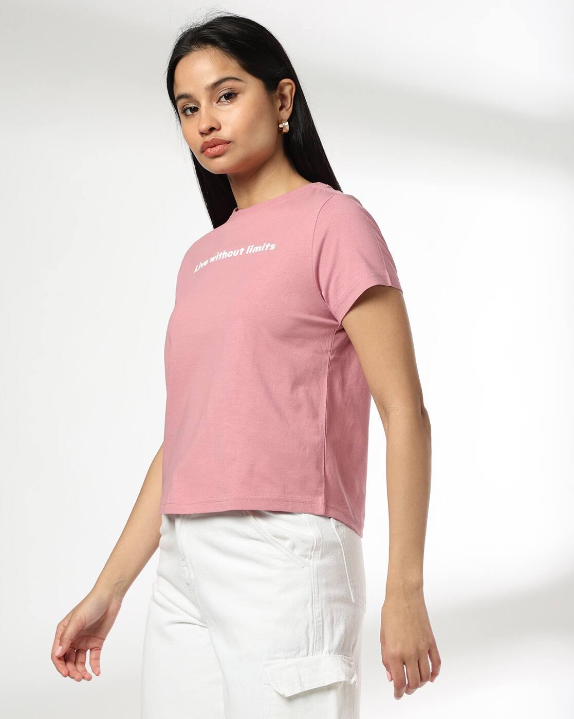 Women Typographic Print Relaxed Fit Crew-Neck T-Shirt