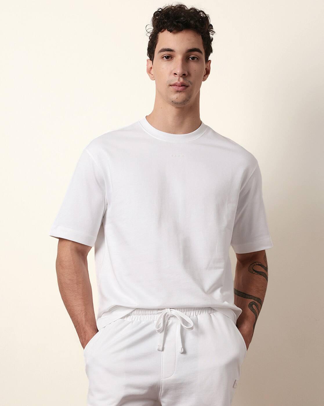 Men Pure Cotton Solid Round, WHITE, 3XL