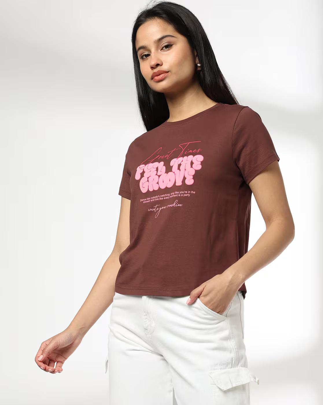 GROOVE REGULAR CROP BODY TEE, BROWN, XS