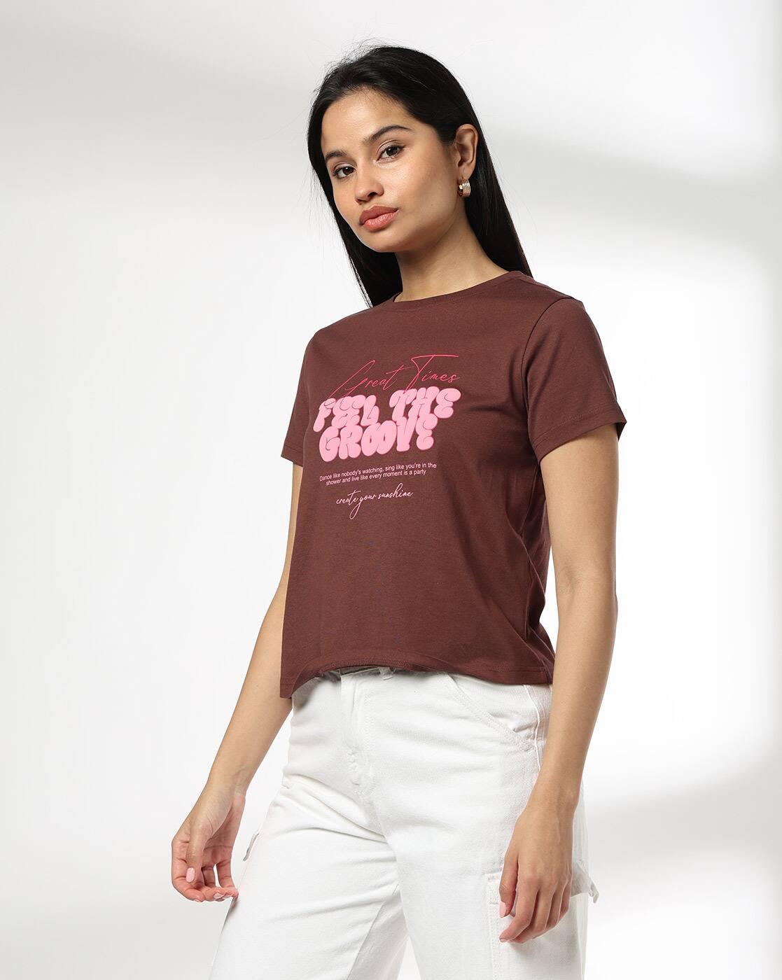 GROOVE REGULAR CROP BODY TEE, BROWN, XS