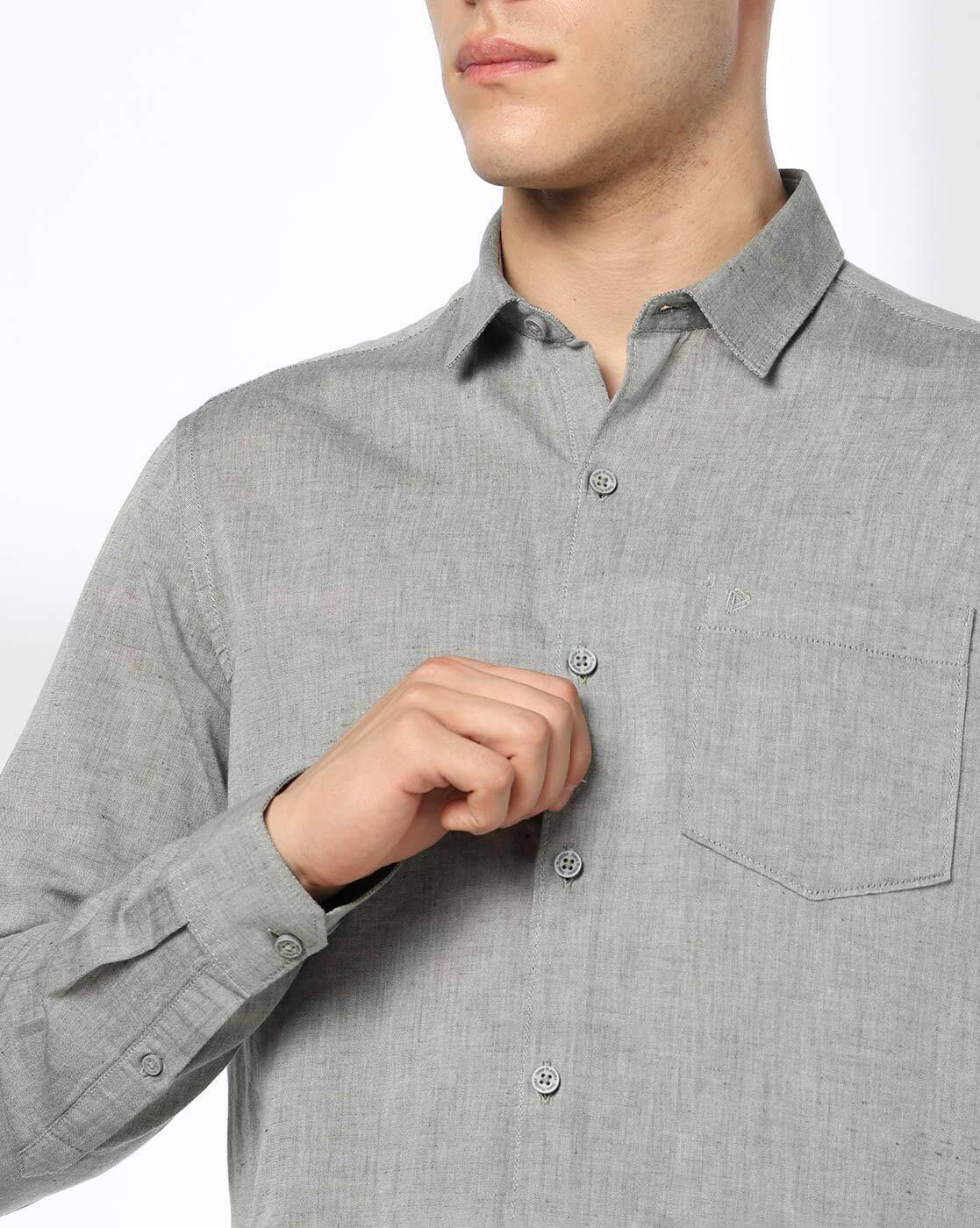 Men Slim Fit Cotton Linen Shirt with Patch Pocket