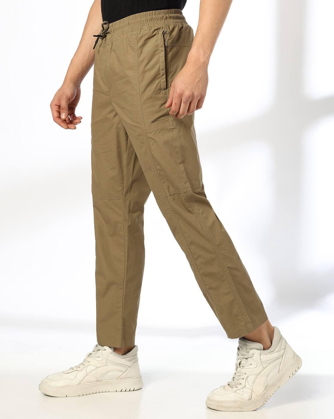Men Regular Fit Cotton Pants with Panelled Extended Pockets