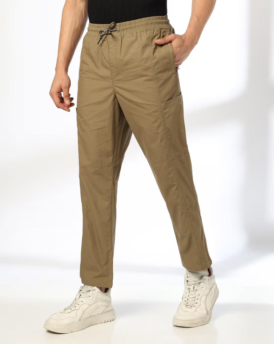 Men Regular Fit Cotton Pants with Panelled Extended Pockets