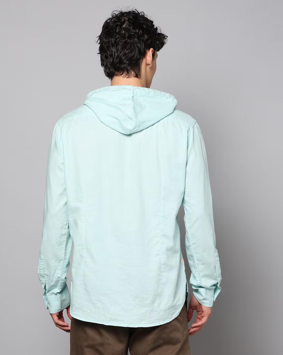 Men Slim Fit Hooded Shirt