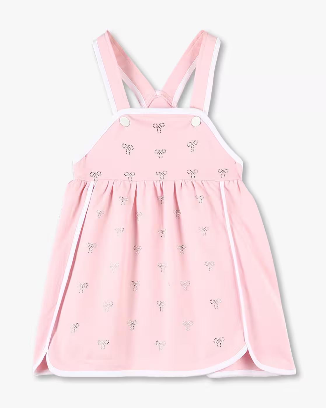 Dungaree with all over bow d, PINK, 3-4Y