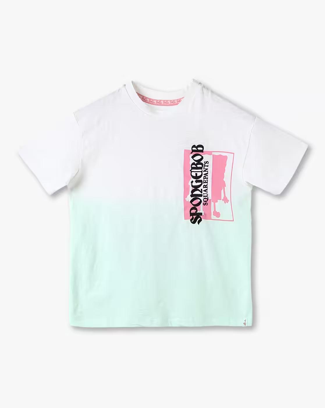 Girls Ombre Print Oversized Round-Neck T-Shirt
