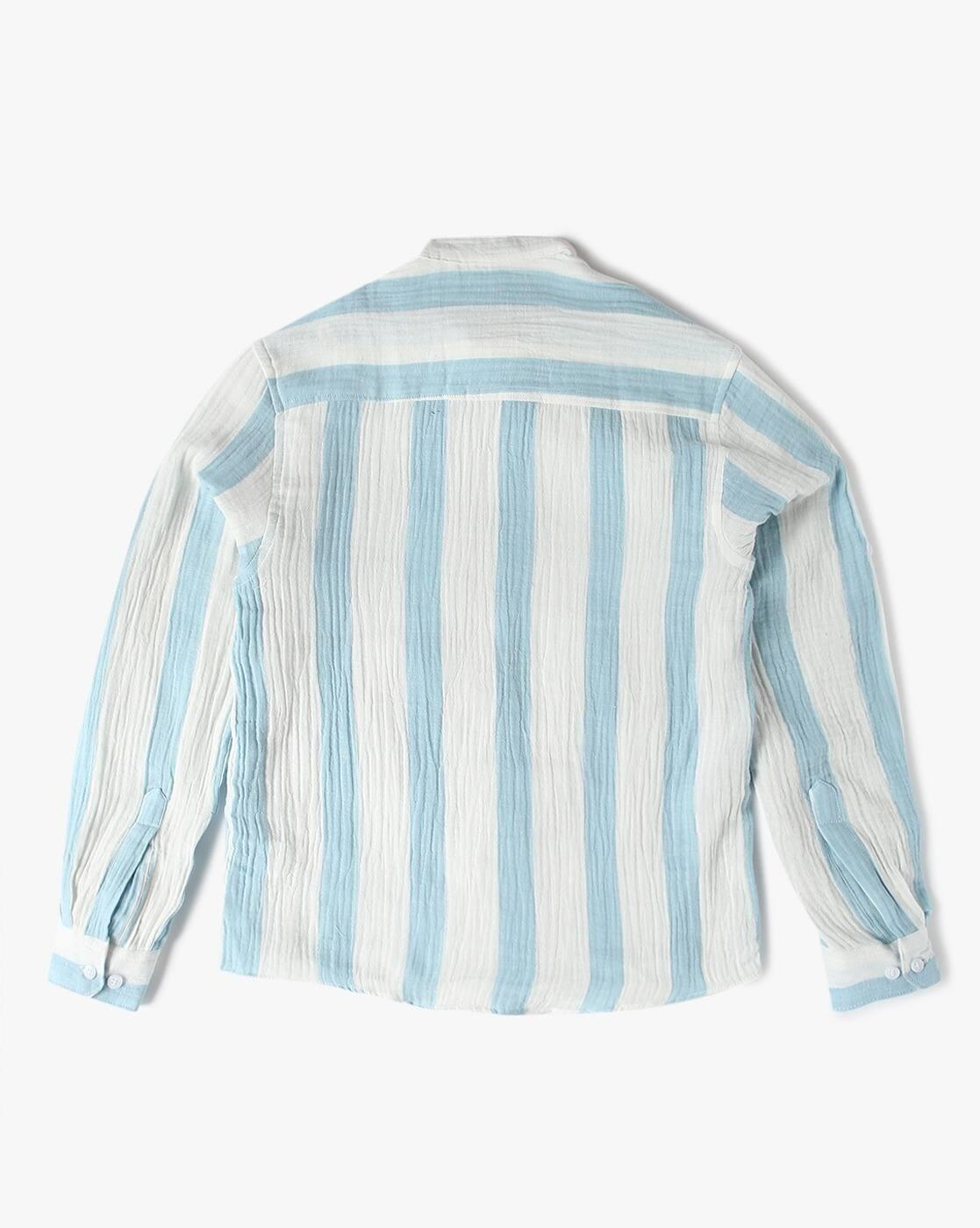 Boys Gauze Striped Regular Fit Shirt with Patch Pockets