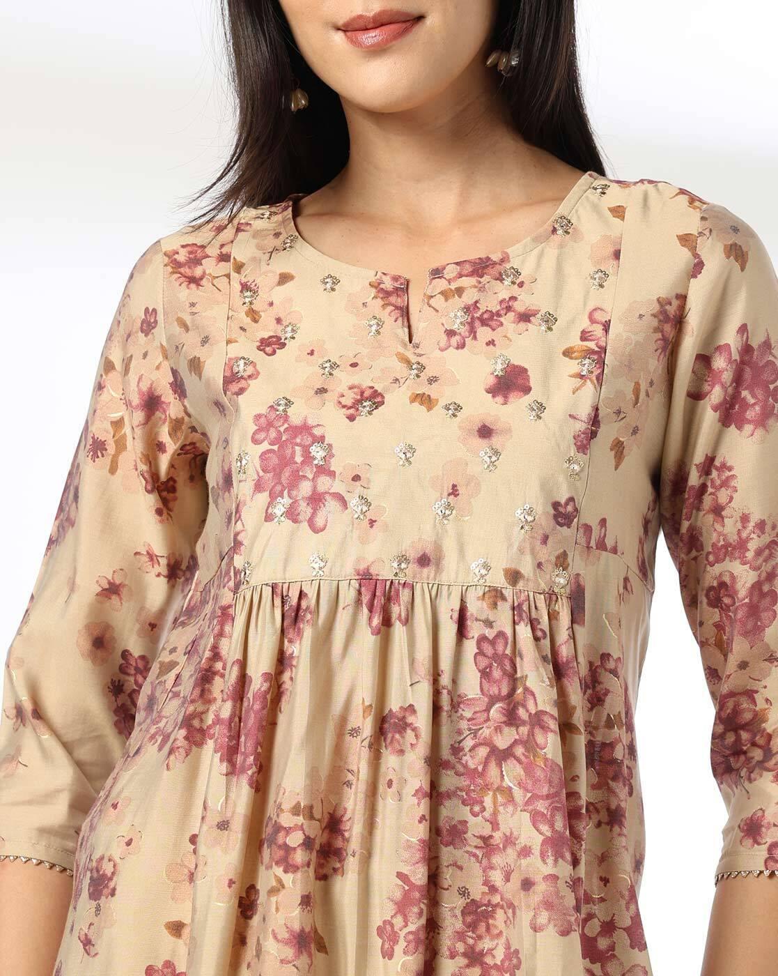 PRINTED FESTIVE KURTA, PEACH, XL