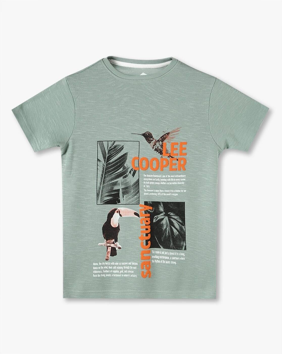 Boys Brand Print Regular Fit Cotton Round-Neck T-Shirt